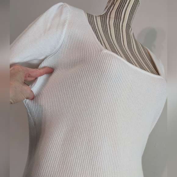 French connection white  sweater poof sleeve square neck nwt - Picture 8 of 16